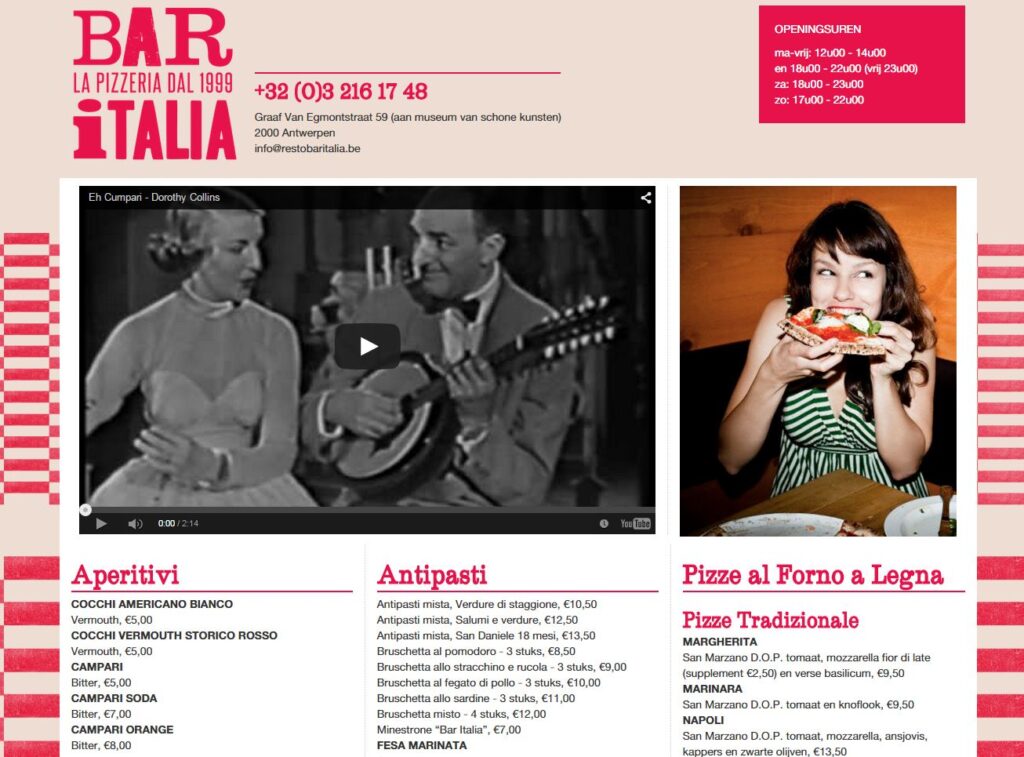 Website van Bar Italia