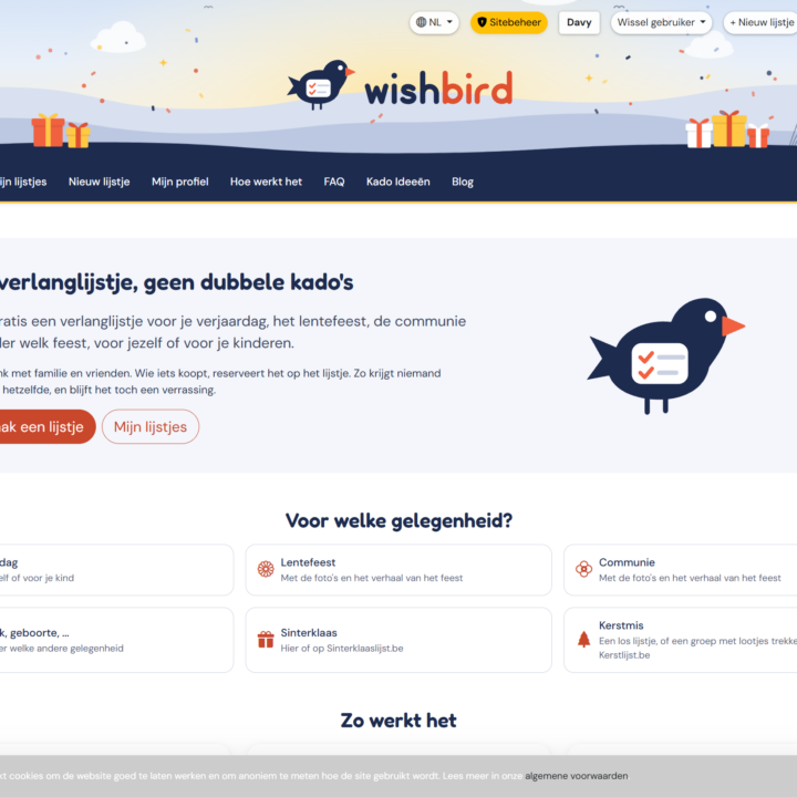 Homepagina van Wishbird.be